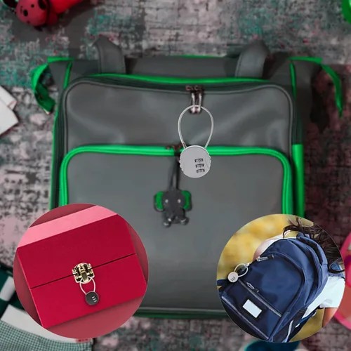 Vista 3 de Candado de combinación de 3 dígitos de 3 dígitos para gimnasio, impermeable, para exteriores, mini cuerda de alambre para cremalleras, mochilas