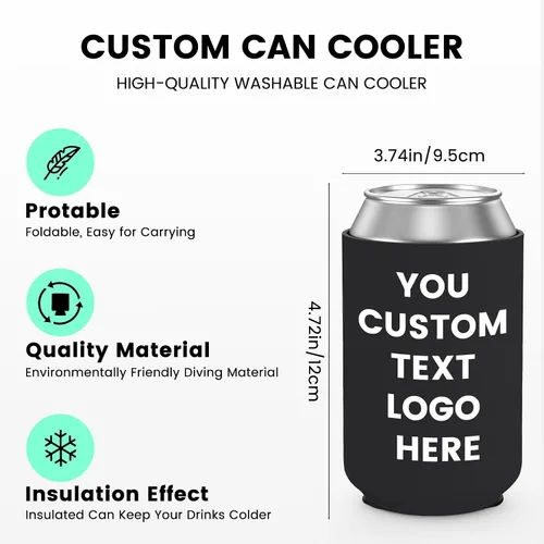 Vista 2 de Valyria Fundas enfriadoras de latas personalizadas, 1 unidad, plegable, aislante, soporte para bebidas con logotipo, imagen, texto para aniversario