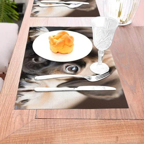 Vista 3 de 6 PCS PVC Placemats Set Place Mats Cute Puppy with Big Eyes Non-Slip Weave Place Mats 12" x 18" Farmhouse Table Mat Set for Family Dinners Wedding