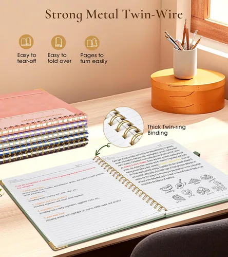 Vista 6 de Cuaderno en espiral de tapa dura de 8.5 x 11 pulgadas, cuadernos A4 grandes y bonitos para mujeres y hombres, cuaderno rayado a rayas