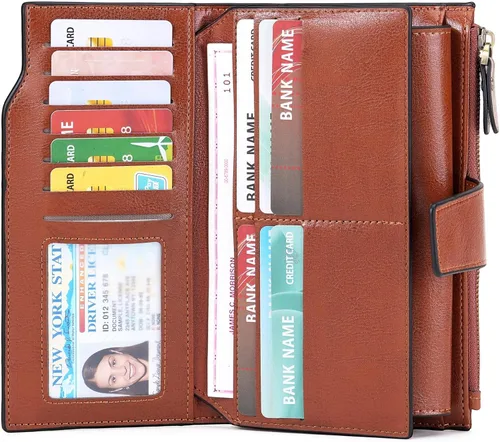 Vista 2 de SENDEFN - Carteras de cuero para mujer, con bloqueo de identificación por radio frecuencia (RFID), tarjetero con monedero, cartera de mano