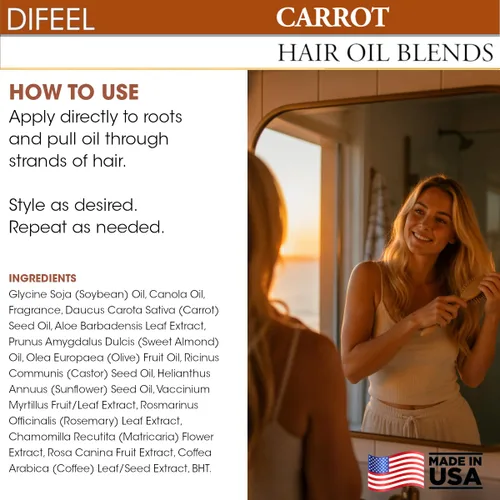 Vista 8 de Difeel Mezcla de aceite de zanahoria para el cabello, tamaño de viaje, 2.5 onzas. Carrot