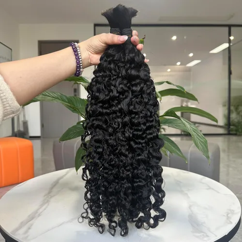 Vista 5 de Paquetes de cabello humano rizado birmano, paquetes de cabello virgen sin procesar, extensiones de cabello humano 16A, cabello humano rizado negro
