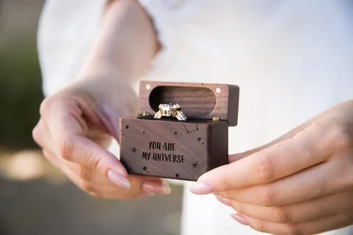 Vista 31 de MUUJEE Grow Old With Me Engraved Wooden Ring Box, Slim Engagement Proposal Ring Holder, Wedding Ceremony Ring Bearer Box, Fiance Gift Ideas