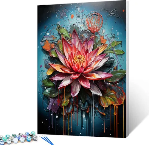 Vista 13 de Kit de pintura por números de flores amarillas tropicales, 16 x 20 pulgadas, grafiti, girasoles, pintura colorida para garabatos, lienzo de pintura