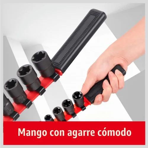 Vista 3 de SEDY Juego de llaves de vaso E-Torx de 11 piezas – Juego de enchufes de estrella con riel de enchufe, enchufe externo Torx con organizador, juego