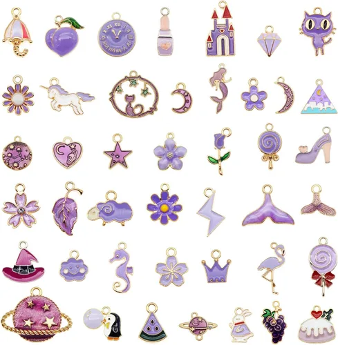 Vista 7 de 30 piezas de dijes esmaltados mixtos para hacer joyas, lote a granel, collar, aretes, brazalete, accesorios de manualidades Negro