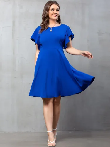Vista 7 de Vestido de verano para mujer con mangas voladas cintura alta cuello redondo manga de mariposa dobladillo acampanado longitud hasta la rodilla