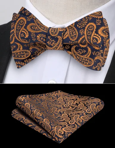 Vista 90 de HISDERN Pajaritas para hombre, corbatín de cachemira para hombre, corbata de lazo y bolsillo cuadrado, juego formal de esmoquin para boda