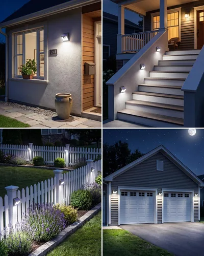 Vista 2 de Peasur Luces Solares para Exteriores con Sensor de Movimiento, 140 LED Luz Solar Alimentada por Energía Solar para Cerca Impermeable, 3 Modos