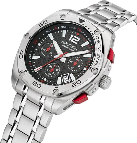Vista 2 de Nautica Tin Can Bay Chrono Reloj de pulsera de acero inoxidable para hombre (Modelo NAPTCF206), plateado, Moderno