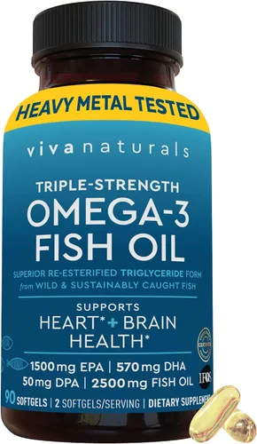 Vista 14 de Viva Naturals Aceite de Pescado Omega-3, Triple Fuerza, 2500 mg, 30 Cápsulas Blandas – Ácidos Grasos Omega 3 Re-Esterificados Incluyendo EPA, DHA