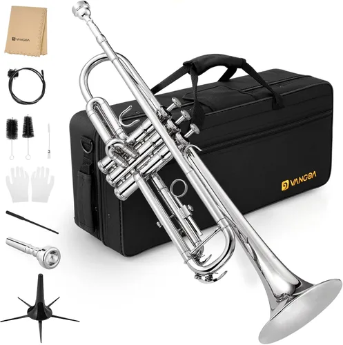 Vista 10 de Vangoa Bb Trompeta de latón estándar negro instrumento de trompeta para estudiantes, orquesta de banda escolar, adultos, niños, principiantes