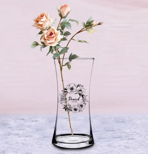 Vista 2 de Jarrón de vidrio moderno, florero de vidrio, florero de vidrio grabado, elegante decoración del hogar (juego de 1)