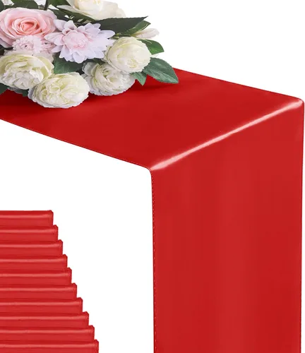 Vista 11 de Juego de 6 Caminos de Mesa 12 x 108 Pulgadas de Camino de Mesa de Seda Satinada para Boda, Fiesta de Cumpleaños, Banquetes, Graduaciones