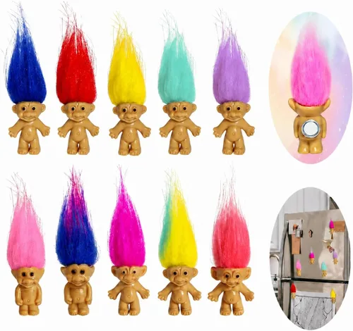 Vista 10 de 10 unidades de lindos mini imanes de muñecas de trol para nevera, mini imanes de muñeca de Trolls de la suerte para decoración de refrigerador
