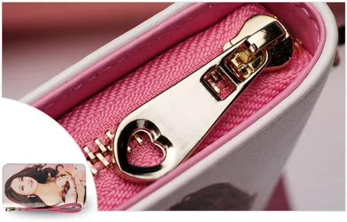Vista 2 de Billetera de cuero de grano superior con foto personalizada para mujer, Rosa Doble Lado, Classic