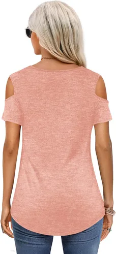 Vista 2 de Amoretu - Camisetas básicas de manga larga con hombros descubiertos para mujer