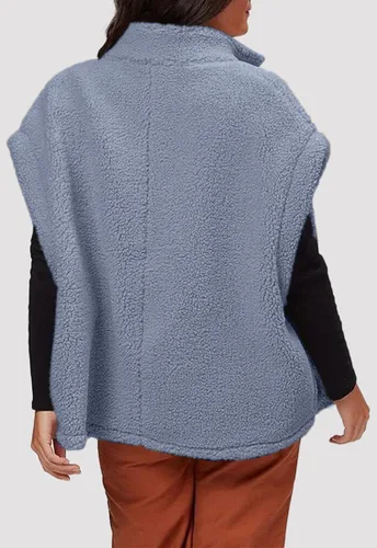 Vista 25 de Hongqizo - Chaleco de forro polar mullido para mujer, casual, de gran tamaño, cálido, con botones, chaqueta de sherpa con bolsillos