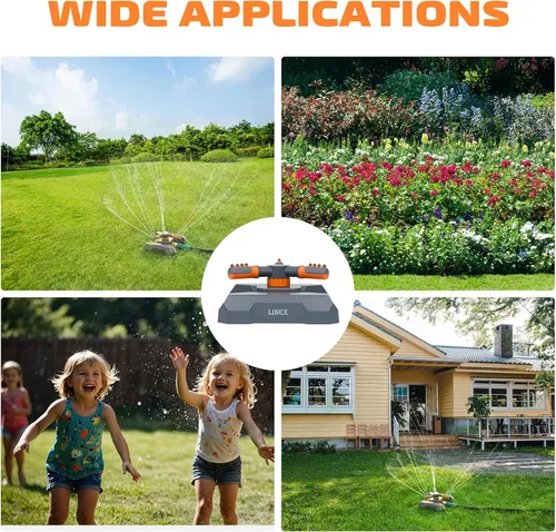 Vista 6 de LINEX Rociadores para patio, rociador giratorio de 360 grados para jardín y césped para una cobertura de área grande, rociador ajustable