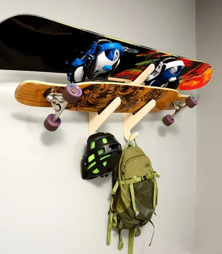 Vista 12 de Grassracks Soporte de pared para snowboard y monopatín de bambú y abedul, serie Moloka`i