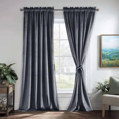 Vista 77 de JIUZHEN Cortinas de terciopelo beige de 63 pulgadas de ancho x 63 pulgadas de largo, cortinas de terciopelo retro suaves con bolsillo para barra