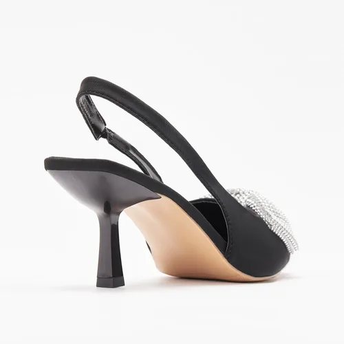 Vista 3 de stylewe Tacones para mujer, tacones de gatito, tacón bajo, punta cerrada y puntiaguda con lazo brillante para zapatos de citas de boda