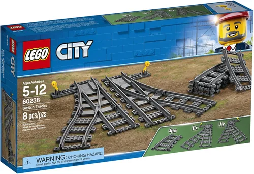 Vista 3 de LEGO City Trains Switch Tracks 60238 - Juego de juguetes de construcción para niños, niños y niñas a partir de 5 años (8 piezas) (paquete de 2)