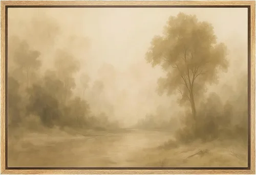 Vista 20 de SIGNLEADER Lienzo enmarcado para pared, pinos resistentes en acantilado, árbol de montaña en tono sepia, ilustración de paisaje, arte moderno