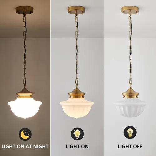 Vista 8 de youngrender Accesorios de Lámpara Colgante Estilo Escuela, Lámpara Colgante de Cristal Lechoso Dorado de Latón de 9", Iluminación Colgante de Techo