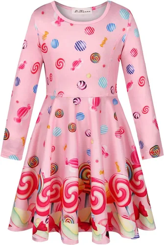 Vista 2 de LaBeca - Vestido sin mangas o de manga larga para niñas, vestidos informales con diseño de unicornio o sirena para niñas pequeñas o grandes