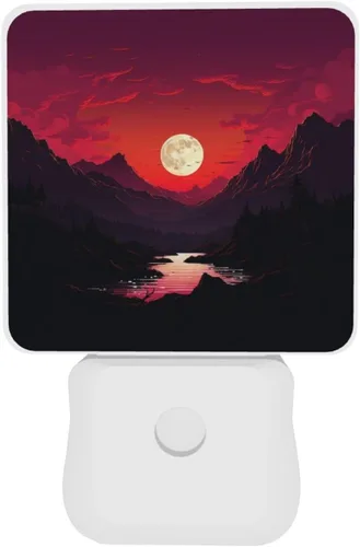 Vista 8 de Paquete de 2 luces LED de noche enchufables rojas al atardecer, luces nocturnas enchufables a la pared, lámpara de noche moderna con sensor de luz