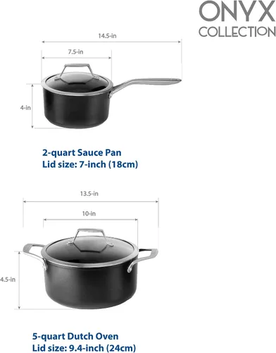 Vista 4 de TECHEF - Onyx Collection - Juego de sartenes antiadherentes de 6 piezas, sin PFOA, apto para lavavajillas, mango de acero inoxidable, listo
