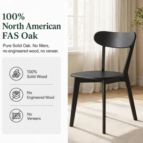 Vista 7 de Sillas de comedor de roble, sillas de cocina, silla moderna de madera maciza 100% con respaldo curvo, silla de comedor para cocina, sala de estar