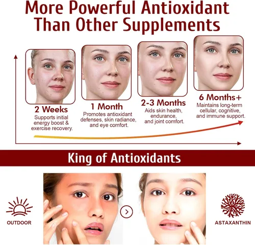 Vista 4 de Suplementos de Astaxantina 12 mg 120 cápsulas blandas, suplementos antioxidantes de astaxantina premium, vitaminas para la piel de triple fuerza