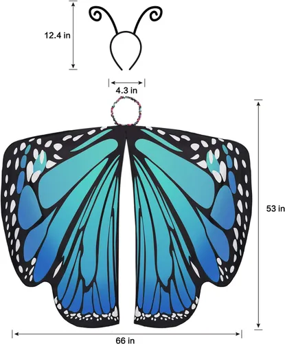 Vista 7 de Jeicy Halloween Butterfly Wings Shawl Fairy Lady Cape Nymph Pixie for Women Girls Halloween Costumes with Antenna Headband