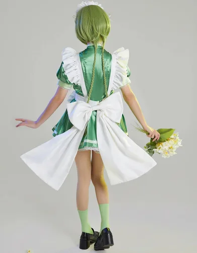 Vista 3 de Miccostumes Disfraz de anime para mujeres y niñas, conjunto de vestido de sirvienta de lechuga con accesorios
