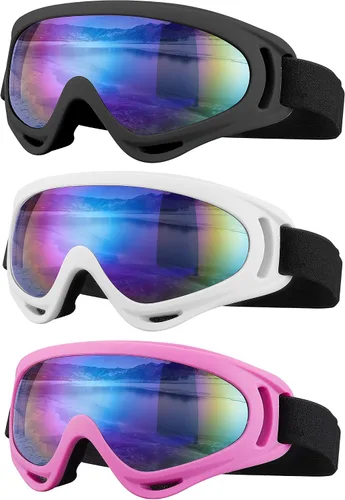 Vista 13 de Gafas de esquí, gafas de motocicleta, paquete de 3 gafas de snowboard para hombres, mujeres, adultos y jóvenes
