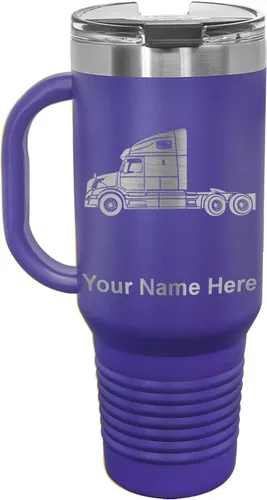 Vista 30 de LaserGram Taza de café aislada al vacío de 15 onzas, cabina de camión, grabado personalizado incluido (negro)