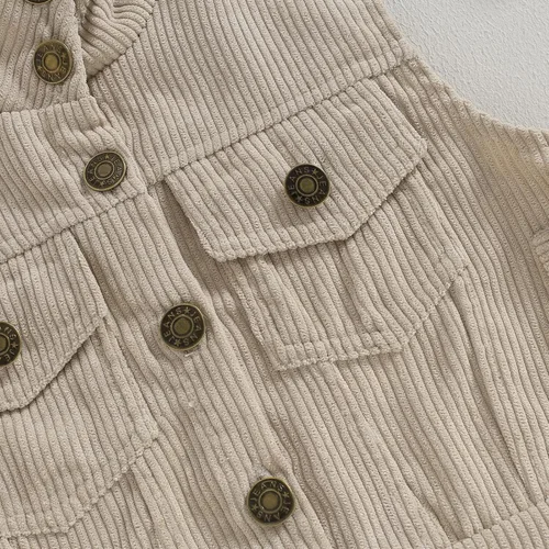 Vista 6 de Omkzanbi Chaleco de pana para niños y niñas, con cuello alto, bolsillo con botones, sin mangas, para otoño e invierno