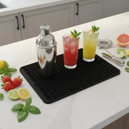 Vista 9 de Tapete de secado de silicona de 16 x 12 pulgadas, tapete antideslizante negro para fregadero para encimera de cocina, almohadilla de platos