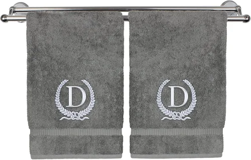 Vista 184 de Toalla de mano con monograma, regalo personalizado, 16 x 30 pulgadas, letra blanca bordada con diseño de corona en toalla negra, extra absorbente