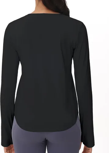 Vista 4 de THE GYM PEOPLE Camisas de entrenamiento de manga larga para mujer, atléticas, cuello redondo, senderismo, con agujero para el pulgar