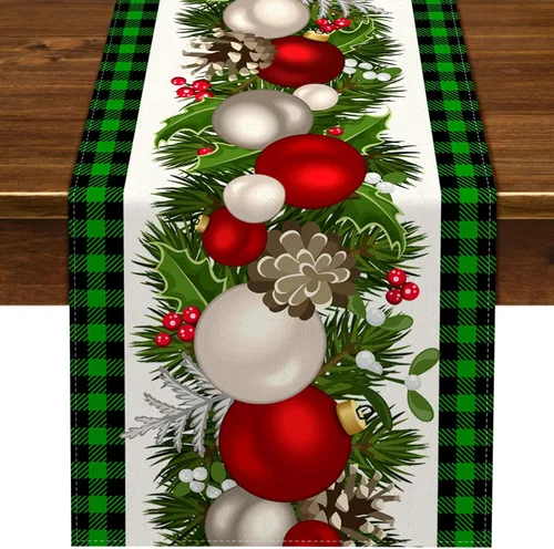 Vista 7 de Nepnuser Juego de 4 Manteles Individuales de Navidad a Cuadros Vichy y de Búfalo Rosa y Blanco, Decoración Navideña para Hogar Cocina Mesa de Comedor