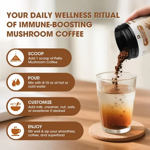 Vista 6 de Café de hongos - Café instantáneo en polvo de hongos de melena de león con melena de león, reishi, chaga, cordyceps y cola de pavo - Alternativa