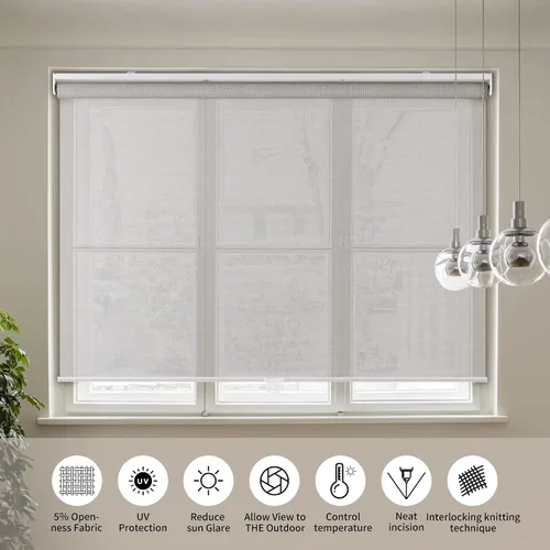 Vista 3 de Persianas enrollables de filtrado de luz inalámbricas, 5% de apertura, persianas solares para ventanas, comerciales para el hogar, persianas