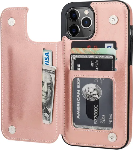 Vista 13 de ONETOP - Funda tipo cartera compatible con iPhone 12 Pro Max con tarjetero, piel sintética, ranuras para tarjetas, doble cierre magnético y funda