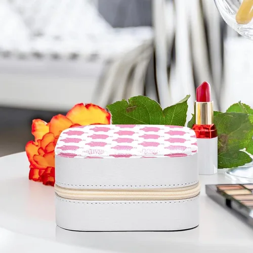 Vista 6 de JAVENPROEQT Joyero pequeño de viaje para mujeres y niñas, bonito diseño de cerdo rosa mini organizador de joyas para collares, aretes de tuerca