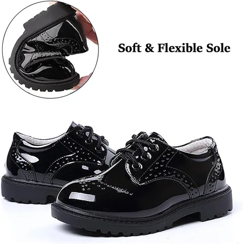 Vista 5 de DADAWEN Zapatos de uniforme escolar con cordones para niños y niñas, cómodos zapatos de vestir Oxford (bebéniño pequeñoniño grande)