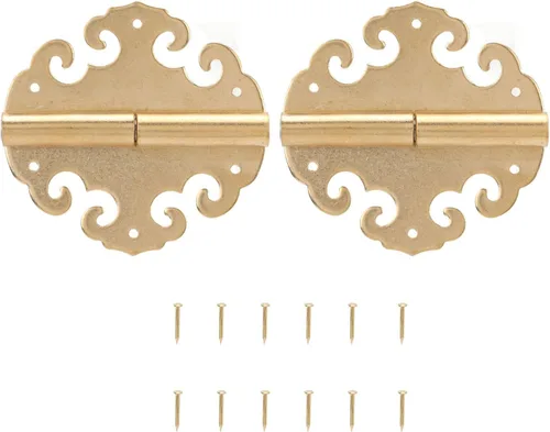 Vista 6 de Paquete de 2 bisagras decorativas antiguas con diseño chino de latón antiguo para muebles, gabinete, cajón, puerta, caja de joyería, caja de regalo
